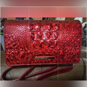 Brahmin Metallic Red Croc-Embossed Crossbody Wallet